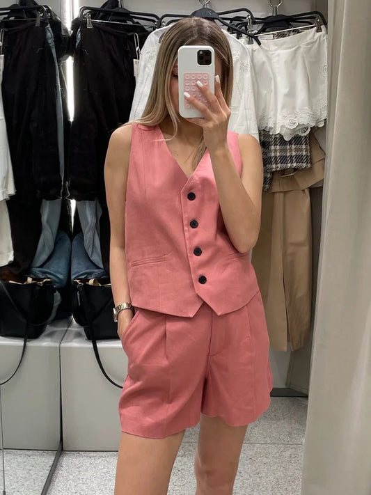 Conjunto Mara de chaleco y shorts de lino para mujer