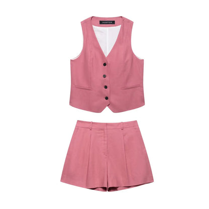 Conjunto Mara de chaleco y shorts de lino para mujer